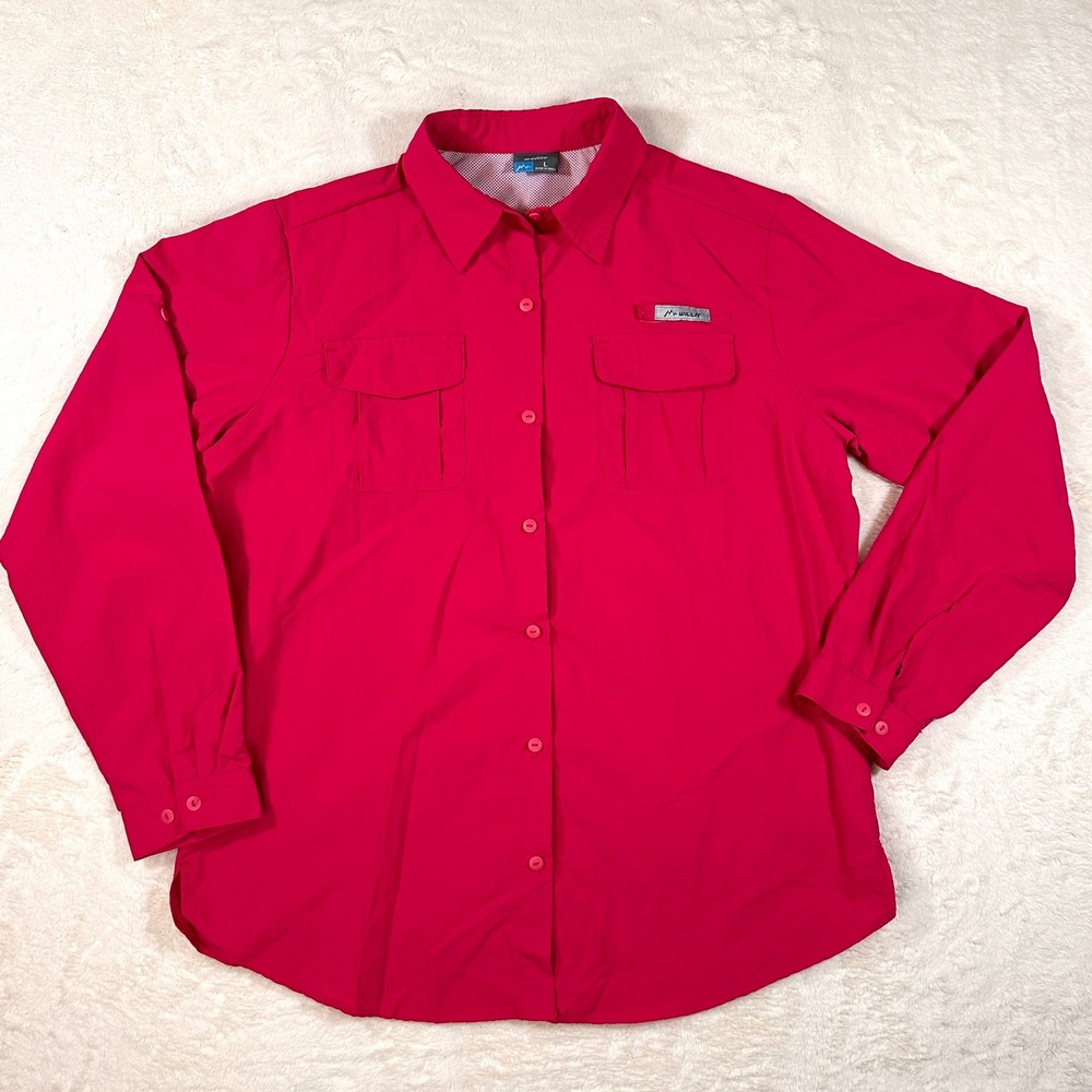 Willit Women's Outdoor Nylon Button Up Shirt Pink UV Protection Sz L Hiking
